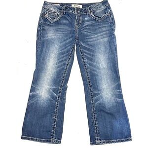 Mek Denim Oaxaca Cropped Embellished Pocket Medium Wash Denim Jeans Women's 27